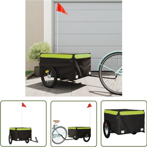 The Living Store Fietstrailer 45 kg ijzer zwart en groen - Fietsenrek - Fietsaccessoires - Fietskar - Karretje Voor Fiets - Transporthulpfiets