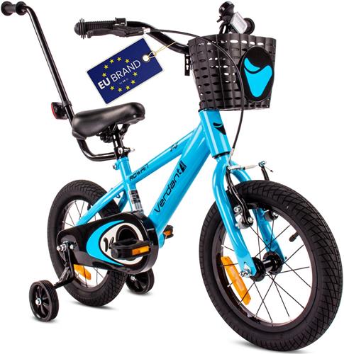 Verdant Bike Kinderfiets voor jongens van 3 tot 5 jaar, 14 inch Blauw, leeftijd 3 tot 6 jaar, met zijwieltjes, duwstang, handrem