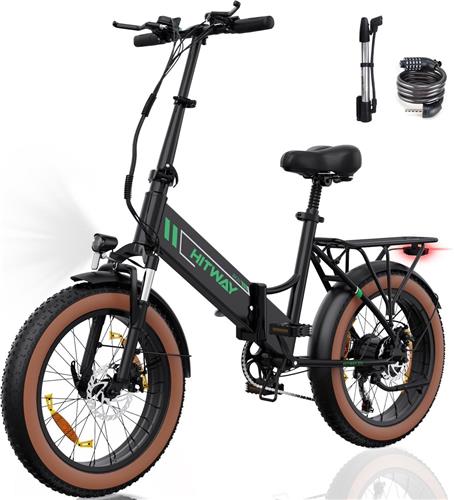Hitway Elektrische Fiets BK20 - 20*4.0 Inch Fat Tire City Commuter EBike met Afneembare 48V 10.4Ah Lithium Batterij - Opvouwbaar Mountain E-Bike met 250W Motor - 7 Versnellingen - IP54 Waterdicht