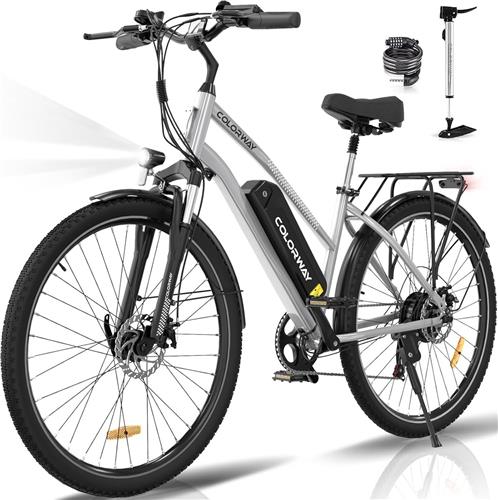 Colorway Elektrische Fiets BK27 - 28 Inch City Commuter EBike met Afneembare 36V 15Ah Lithium Batterij - Mountain E-Bike met 250W Motor - 7 Versnellingen - IP54 Waterdicht