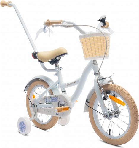 Flower Bike Fiets voor een meisje van 3 tot 5 jaar, 14 inch Baby blue, met fietsbel, zijwieltjes, duwstang en stuurmandje