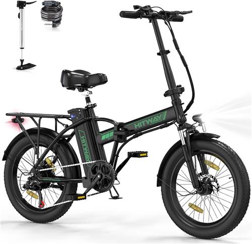 Hitway Elektrische Fiets BK11 - 20*3.0 Inch Fat Tire City Commuter EBike met Afneembare 36V 12Ah Lithium Batterij - Opvouwbaar Mountain E-Bike met 250W Motor - 7 Versnellingen - IP54 Waterdicht