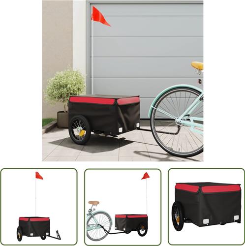 The Living Store Fietstrailer 30 kg ijzer zwart en rood - Fietskar - Transportwagen - Fietsbak - Karretje - Zwaartransport