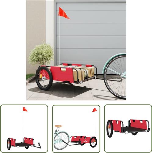 The Living Store Fietstrailer oxford stof en ijzer rood - Fietstrailer - Fietskar - Kinderfietskar - Transportwagen - Oxford Stof