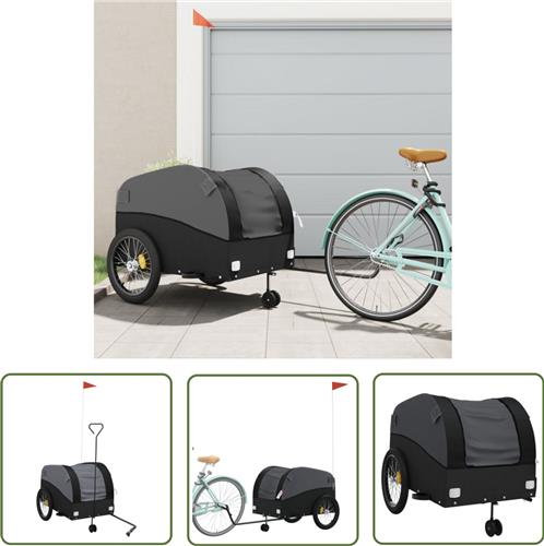 The Living Store Fietstrailer 45 kg ijzer zwart - Fietstrailer - Fiets Kar - Transportfiets - Zwaar Laden - Zwaartransport