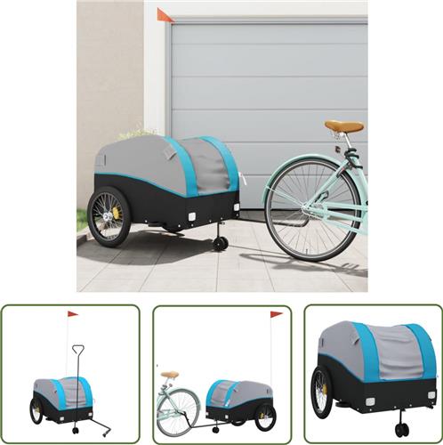The Living Store Fietstrailer 45 kg ijzer zwart en blauw - Fietskar - Fietstrailer - Transportwagen - Zwaartransport - Karretje