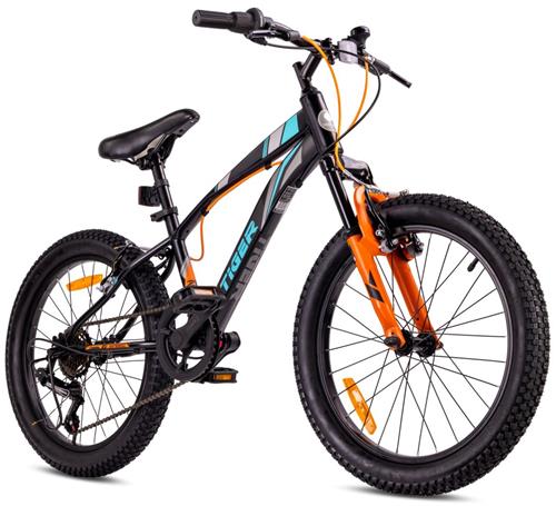 Tiger Bike Kinderfiets voor jongens van 6 tot 10 jaar, 20 inch Zwart-Turkoois-Grijs-Oranje, wielmaat te kiezen uit 6 versnellingen Shimano
