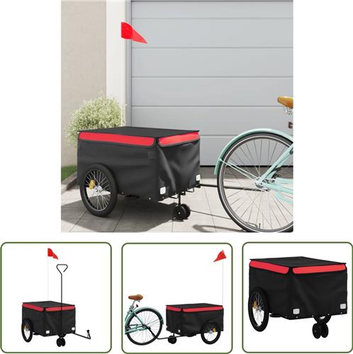 The Living Store Fietstrailer 30 kg ijzer zwart en rood - Fietsen - Karretjes - Transport - Zwaar Transport - Fietsaccessoire