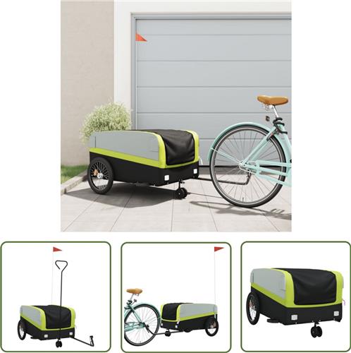 The Living Store Fietstrailer 45 kg ijzer zwart en groen - Fietskar - Transportwagen - Fietsbak - Fietsrek - Zwaartransport