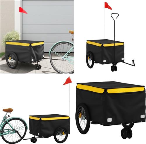 vidaXL Fietstrailer 30 kg ijzer zwart en geel - Fietstrailer - Fietstrailers - Fiets Trailer - Fiets Duwkar