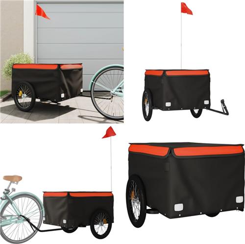vidaXL Fietstrailer 45 kg ijzer zwart en oranje - Fietstrailer - Fietstrailers - Fiets Trailer - Fiets Transportkar