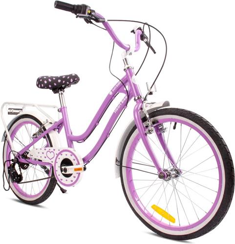 Heart Bike Fiets voor een meisje van 6 tot 10 jaar, 20 inch Paars, 6 versnellingen Shimano, kinderfiets in hoogte verstelbaar