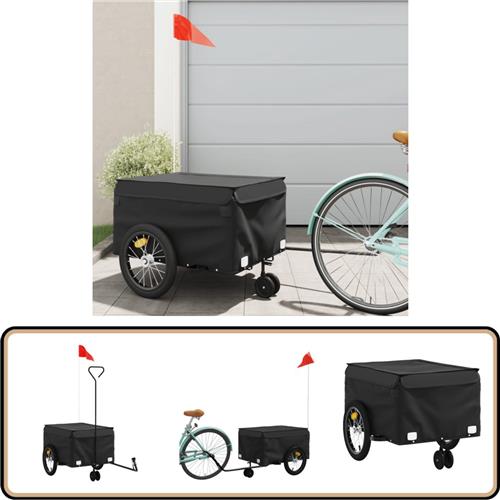 vidaXL Fietstrailer - 45 kg - Zwart - IJzer - Veilig Fietskar - Transportwagen - Karretje - Trekker - Fietsaccessoire
