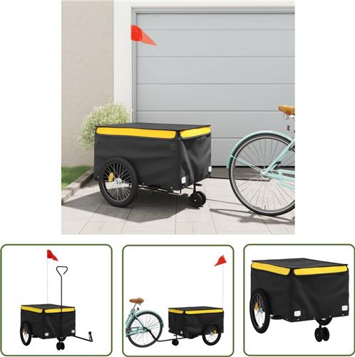 The Living Store Fietstrailer 45 kg ijzer zwart en geel - Fietstrailer - Transportwagen - Fietskar - Fiets Accessoires - Karretje