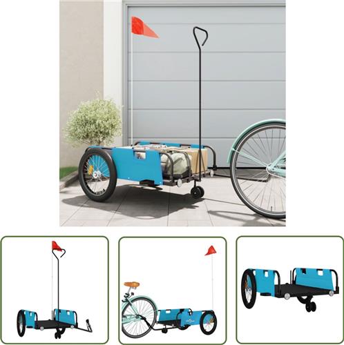 The Living Store Fietstrailer oxford stof en ijzer blauw en zwart - Fietskar - Fiets Anhänger - Transporthulp - Zwaar Laden - Karretje