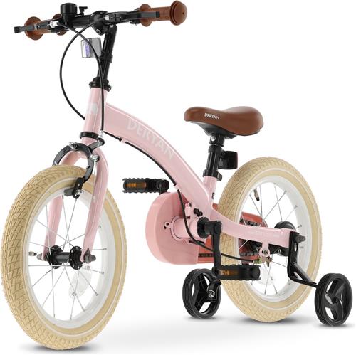 Deryan Luxe Kinderfiets 14 inch - 3 in 1 - loopfiets - Roze
