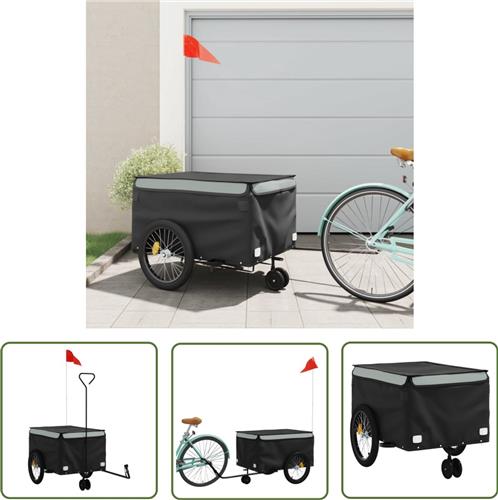 The Living Store Fietstrailer 45 kg ijzer zwart en grijs - Fietskar - Fietstrailer - Zwaar Transport - Karretje - Bakfietsen
