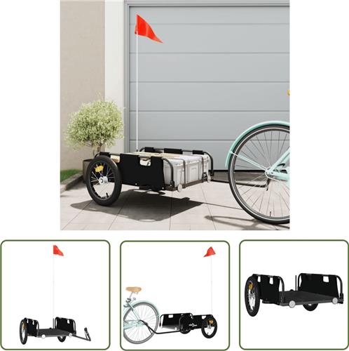 The Living Store Fietstrailer oxford stof en ijzer zwart - Fietstrailer - Fietskar - Transportwagen - Oxford Stof - Aluminium Frame
