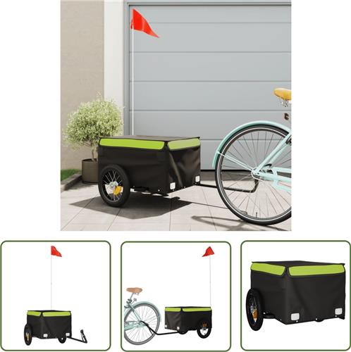 The Living Store Fietstrailer 30 kg ijzer zwart en groen - Fietskar - Vervoer Kar - Transportwagen - Fiets Accessoires - Fiets Uitrusting