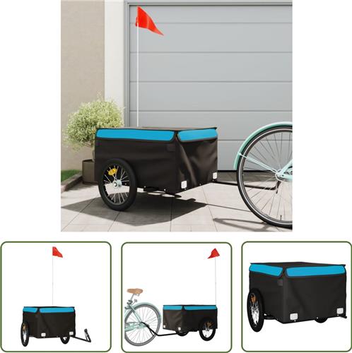 The Living Store Fietstrailer 45 kg ijzer zwart en blauw - Fietstrailer - Fiets Transport - Karretje - Fiets Accessoires - Zwaar Transport