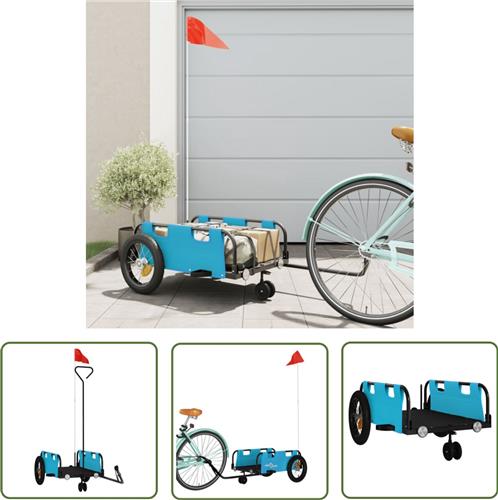 The Living Store Fietstrailer oxford stof en ijzer blauw - Fietstrailer - Fietstransport - Karretje - Bakfiets - Transporteur