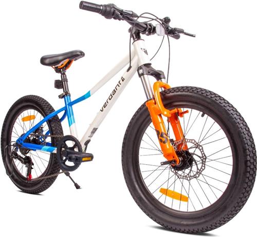 Verdant Bike Kinderfiets voor jongens, 20 inch Wit Blauw Oranje, wielmaat te kiezen uit 6 versnellingen Shimano van 6 tot 10 jaar in hoogte verstelbaar