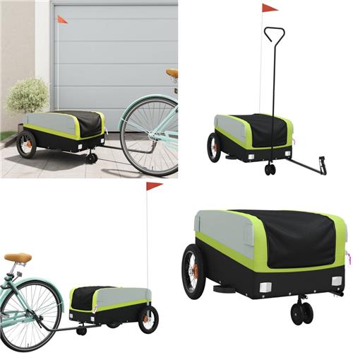 vidaXL Fietstrailer 30 kg ijzer zwart en groen - Fietstrailer - Fietstrailers - Fiets Trailer - Fiets Duwkar
