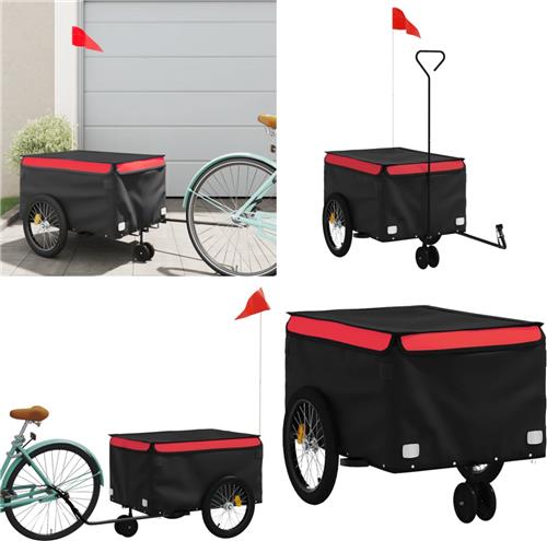 vidaXL Fietstrailer 30 kg ijzer zwart en rood - Fietstrailer - Fietstrailers - Fiets Trailer - Fiets Duwkar