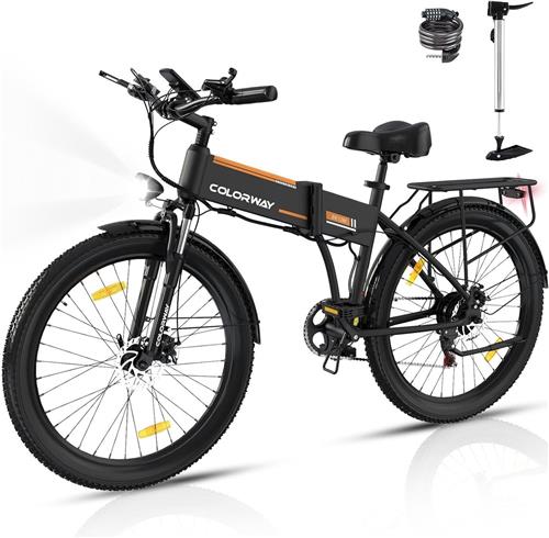 Colorway Elektrische Fiets BK12MS - 26*3.0 Inch Fat Tire City Commuter EBike met Afneembare 36V 12Ah Lithium Batterij - Opvouwbaar Mountain E-Bike met 250W Motor - 7 Versnellingen - IP54 Waterdicht