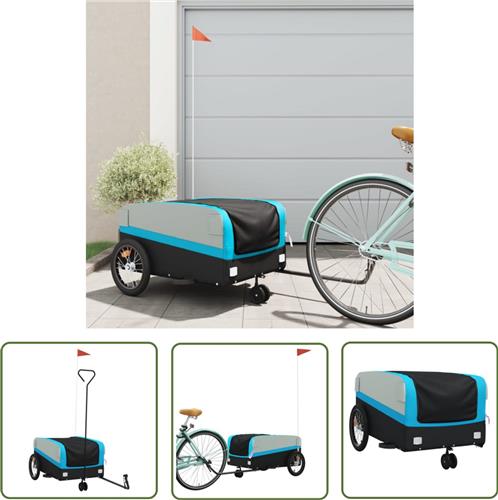 The Living Store Fietstrailer 45 kg ijzer zwart en blauw - Fietskar - Fietsenrek - Transportwagen - Bagagedrager - Boodschappendrager