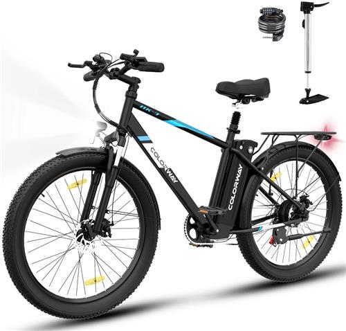 Colorway Elektrische Fiets BK3MS - 26*3.0 Inch Mountain EBike met Afneembare 36V 15Ah Lithium Batterij - City Commuter E-Bike met 250W Motor - 7 Versnellingen - IP54 Waterdicht