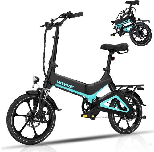 Hitway Elektrische Fiets BK2 - 16 Inch City Commuter EBike met Afneembare 36V 7.8Ah Lithium Batterij - Opvouwbaar Mountain E-Bike met 250W Motor - IP54 Waterdicht