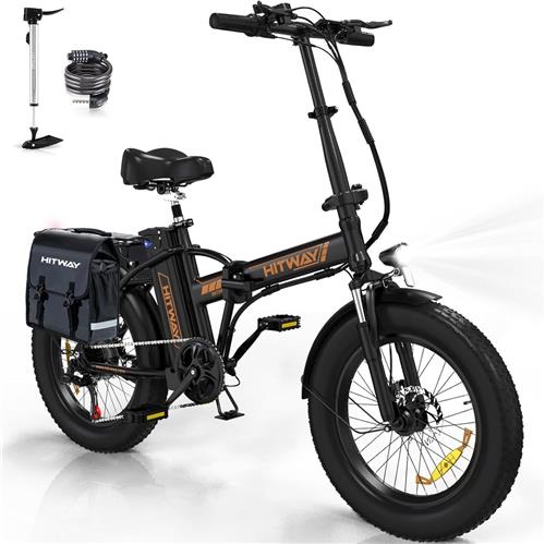 Hitway Elektrische Fiets BK11MS- 20*4.0 Inch Fat Tire City Commuter EBike met Afneembare 48V 15Ah Lithium Batterij - Opvouwbaar Mountain E-Bike met 250W Motor - 7 Versnellingen - IP54 Waterdicht - Met fietstas