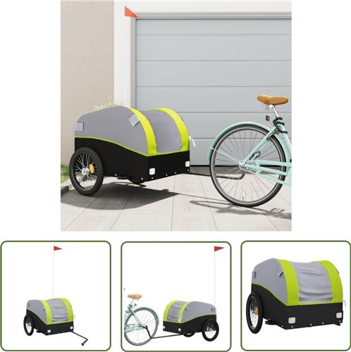 The Living Store Fietstrailer 45 kg ijzer zwart en groen - Fietsen - Fietskar - Transportwagen - Ijsbaan - Trappenlift