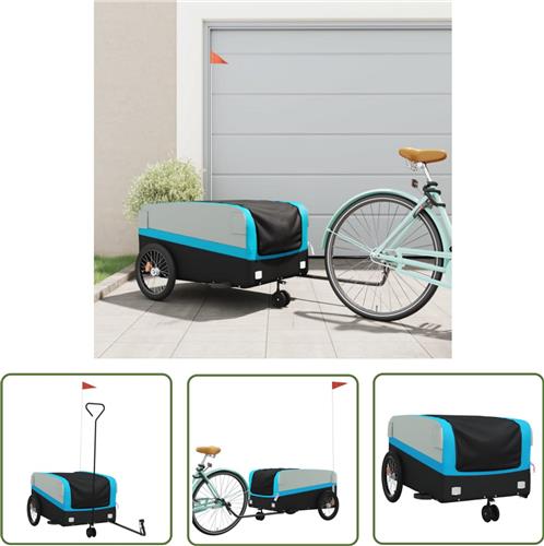 The Living Store Fietstrailer 45 kg ijzer zwart en blauw - Fietstrailer - Fietskar - Transportfiets - Zwaartransport - Karretje