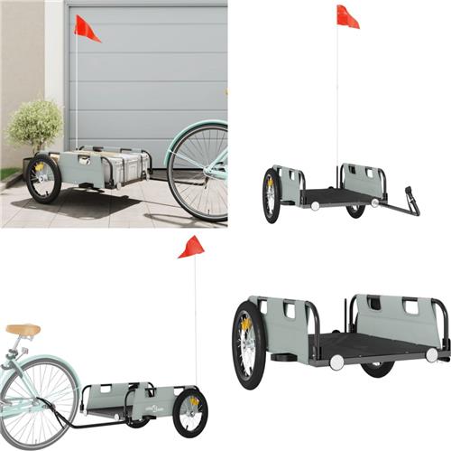 vidaXL Fietstrailer oxford stof en ijzer grijs - Fietstrailer - Fietstrailers - Fiets Trailer - Fiets Transportkar