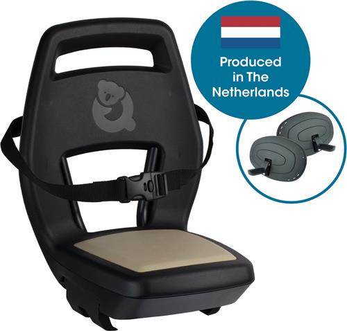 Qibbel Junior 6+ Fietsstoeltje Achter Bagagedrager bevestiging - Quick Connect - Fietszitje - Khaki - inclusief voetbeschermingsplaten en voetsteunen