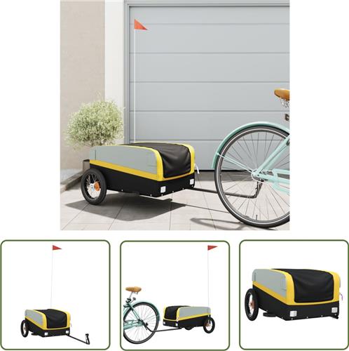 The Living Store Fietstrailer 30 kg ijzer zwart en geel - Fietstrailer - Fietskar - Transportfiets - Karretje - Bakfiets
