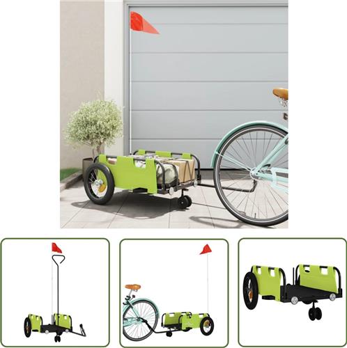 The Living Store Fietstrailer oxford stof en ijzer groen - Fietstrailer - Fietskar - Transportfiets - Kinderwagen - Bakfiets