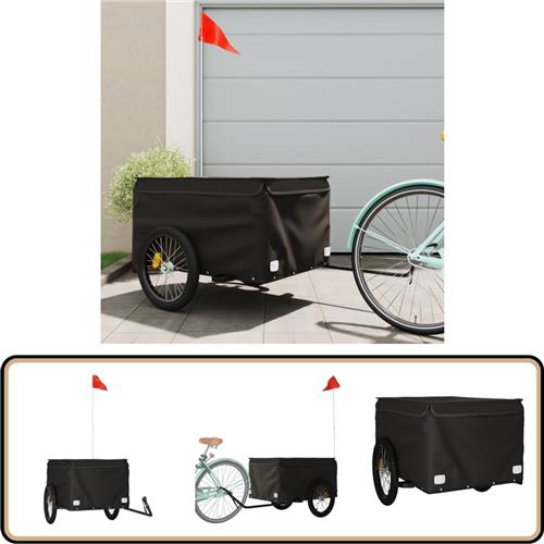 vidaXL Fietstrailer 45 kg - IJzer - Zwart Fietskar - Fiets Trailer - Transport Kar - Zwaar Belastbaar - Ijzer Frame