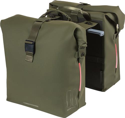 Basil SoHo dubbele fietstas Nordlicht MIK, 41L, moss green - waterdicht -Voorzien van geïntegreerde LED-verlichting.