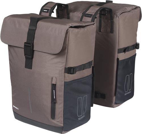 Basil Move - Dubbele fietstas - 30L - Incl. regenhoes - Gerecycled materiaal - Bruin
