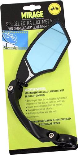 Mirage Lichtdimmende fietsspiegel - rechts - zwart - onbreekbaar glas - stuurklem 21-26 mm