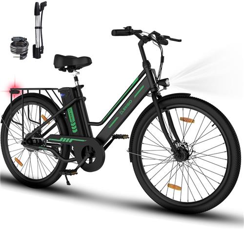 ELEKGO Elektrische Fiets EG08S - 26 Inch City Commuter EBike met Afneembare Lithium Batterij - E-Bike met 250W Motor - Damesfiets - IP54 Waterdicht