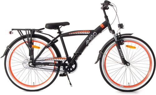 AMIGO Roady Jongensfiets 24 Inch - Kinderfiets voor 8 tot 12 Jaar - 115+ cm - 3 Versnellingen - Zwart/Oranje