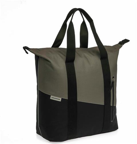 New Looxs ® Oslo Kota - Enkele Fietstas voor Dames - Shopper met Rits - Pakaftas Enkel - Afneembare Boodschappentas - 100% Gerecycled Polyester - Stevig Tas met Haken - 24 Liter - Black-Green