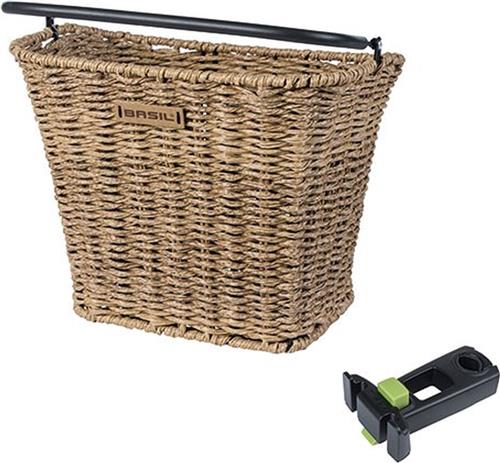 Basil Bremen Rattan Look Fietsmand KF - Voorop - Inclusief Bevestigingssysteem - Lichtbruin