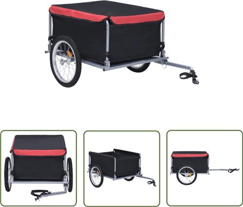 The Living Store Fietstrailer - Fietskar - Zwart/Rood - 136x72x58 cm - Draagvermogen 65 kg