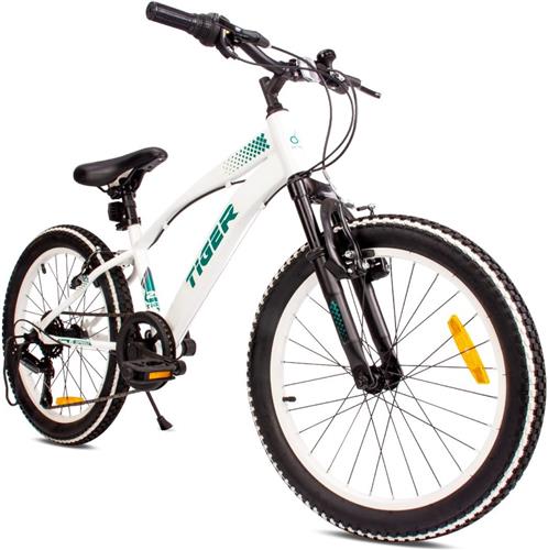 Tiger Bike Kinderfiets voor jongens van 6 tot 10 jaar, 20 inch Wit Groen, wielmaat te kiezen uit 6 versnellingen Shimano, in hoogte verstelbaar