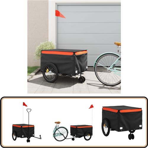 vidaXL Fietstrailer - 45 kg - Zwart en Oranje Fietstrailer - Fietskar - Transportfiets - Karretje - Bakfiets